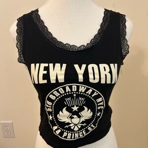 Black Lace Trim Graphic Tank Top
